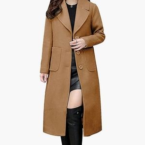 ChouYatou Women's Big Notch Lapel Single Breasted Mid-Long Wool Blend Coat.